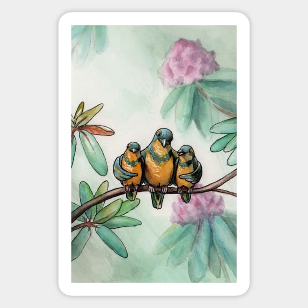 Thrush Family with Floral Background Sticker by AnimalWhimsy